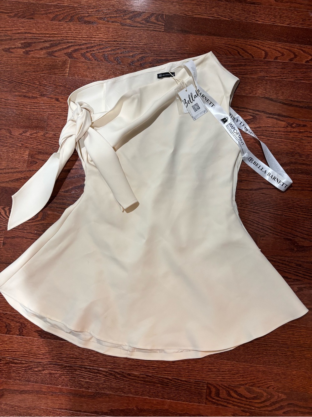 Bella Barnett One-Shoulder Cream Mini Dress with Side Tie